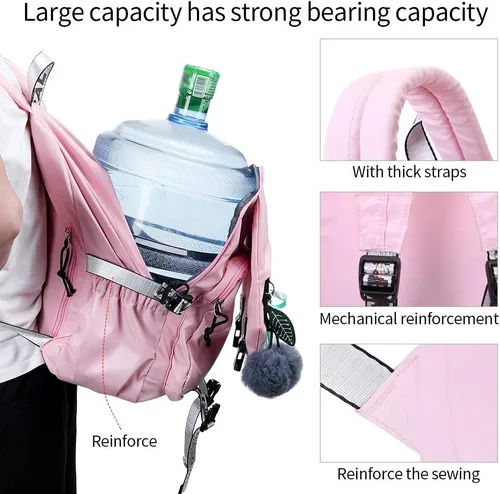 Vista 5 de FENGDONG Mochila escolar para niñas adolescentes y niñas, a2-rosa, 17.7x12x5.9 inches, Viajar
