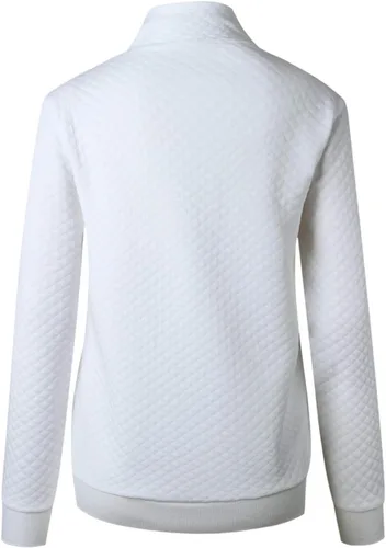 Vista 6 de MEROKEETY sudadera de manga larga con cuello en V y botones acolchados con retazos para mujer.