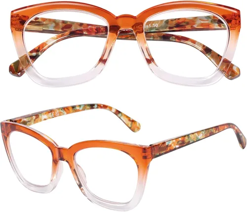 Vista 8 de AQWANO Stylish Reading Glasses for Women, Blue Light Blocking/Anti UV Readers Oversized Fashion Cat Eye Readers A-c4-azul