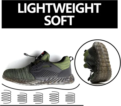Vista 44 de SUADEX Zapatos deportivos con punta de acero para hombres y mujeres, indestructibles, ligeros, cómodos, antideslizantes, puntera compuesta