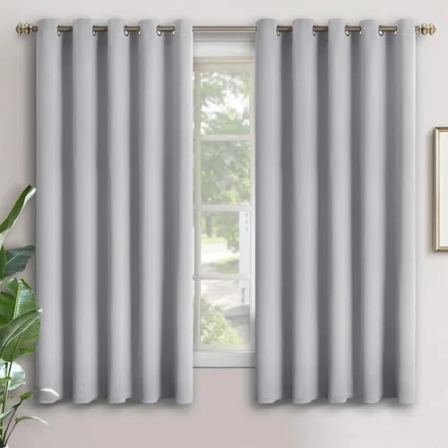 Vista 198 de YoungsTex - Cortinas blackout cortas, aislamiento térmico, ojales, oscurecen la habitación, privacidad, para cámper, sótano, cocina y baño, 2 Gris