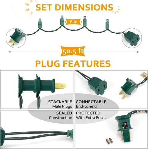 Vista 3 de 100 Unidades Luces LED de Navidad Aguamarina – 50 pies, luces de Navidad aguamarina de 5mm para exteriores de grado comercial, impermeables