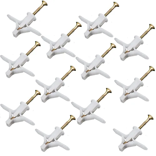 Vista 9 de Anclajes de pared hueca, kit de anclaje para paneles de yeso con tornillos, anclaje de pared hueco autoperforante, 65 libras, blanco
