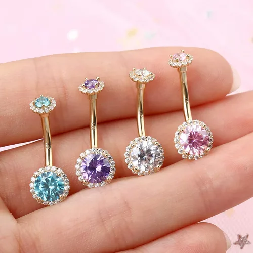 Vista 4 de Jewseen Anillo de ombligo de oro de 14 quilates con circonita cúbica brillante, piercing para el ombligo, joyería para el cuerpo