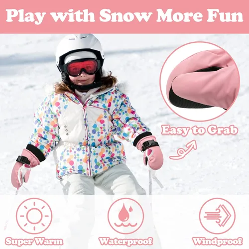 Vista 4 de Sarfel Guantes de invierno impermeables para niños pequeños, guantes de nieve para niños, guantes de esquí para niños, guantes de bebé Thinsulate