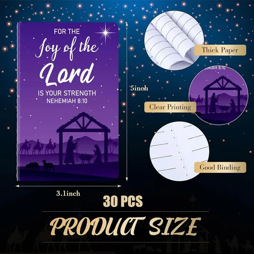 Vista 2 de Tenceur 30 piezas de mini bloc de notas de Navidad, tema de pesebre, regalos cristianos, cuaderno de Navidad, bloc de notas con versículos