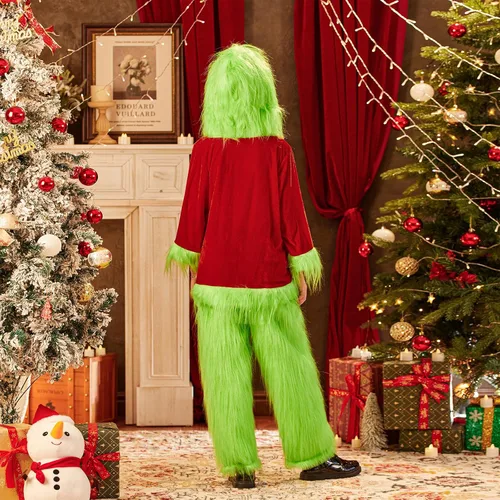 Vista 5 de Disfraz de Navidad para bebé, disfraz de Papá Noel, disfraz de monstruo peludo verde, mameluco de Navidad para cosplay