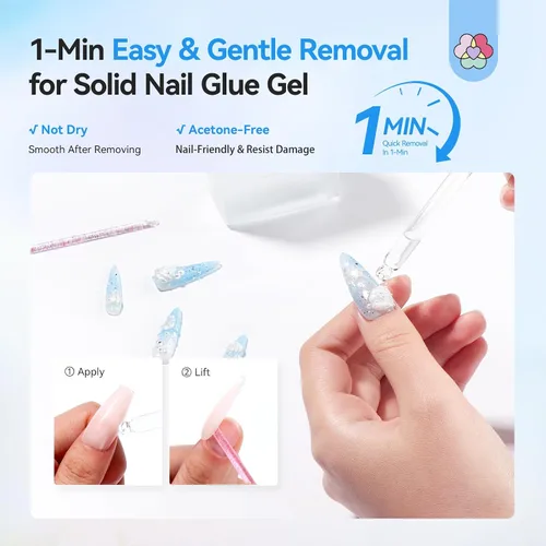 Vista 3 de SAVILAND Removedor de pegamento de uñas para uñas a presión: 1.7 fl oz removedor de pegamento de gel sólido para puntas de uñas, eliminación rápida
