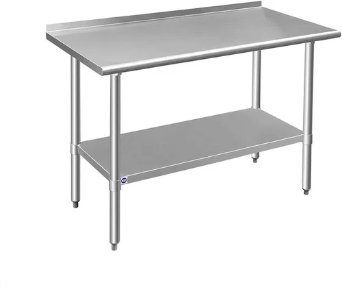 Vista 73 de ROCKPOINT Mesa de acero inoxidable para preparación y trabajo, 14x24 pulgadas; mesa de cocina comercial de metal NSF resistente con estante inferior