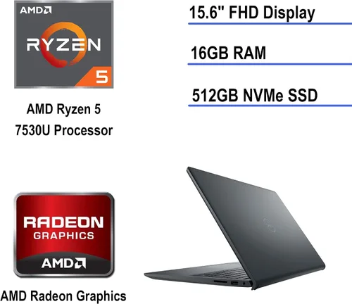 Vista 2 de Dell Inspiron 15 3535 - Computadora portátil de negocios FHD con pantalla táctil de 15.6 pulgadas, procesador AMD Ryzen 5 7530U (Beats i7-1165G7) 16