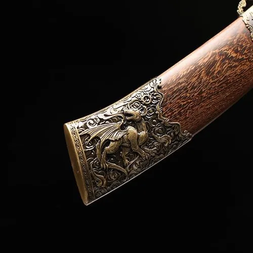 Vista 5 de Espada de Damasco Tanto de 12 pulgadas, hecha a mano, espada de tigre dragón chino, plegada, de acero, katana corta