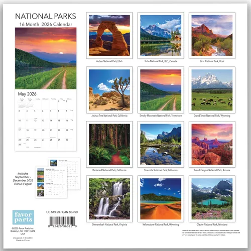 Vista 2 de Calendario de Parques Nacionales 2026 – Calendario de pared colgante de naturaleza, al aire libre con paseos por paisajes escénicos, planificador