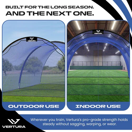 Vista 4 de Jaula de Bateo Portátil de 22 pies x 12 pies x 8 pies para Béisbol y Sóftbol – Jaula de Golpeo Fácil de Instalar con Agujero para Máquina