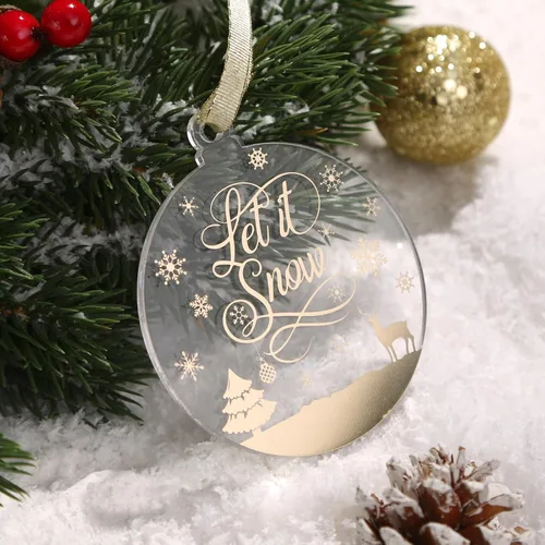 Vista 6 de UNIQOOO Juego de 12 adornos dorados de Navidad 2025, decoraciones para árbol de Navidad, ideas de regalo, adornos de acrílico transparente con 6