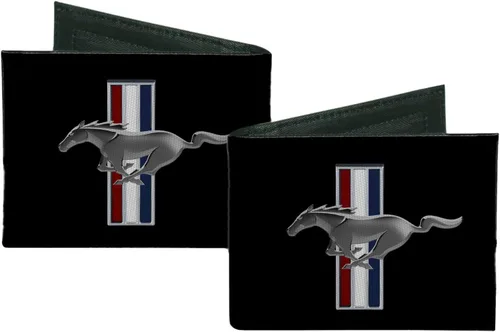 Vista 3 de Buckle-Down Billetera plegable de lona Ford Mustang con logotipo de barras centrado