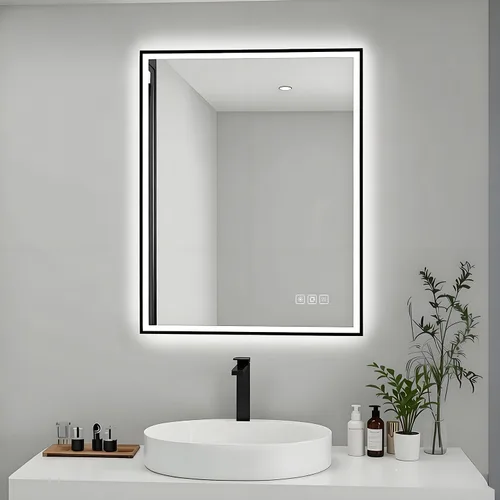 Vista 10 de Espejo LED redondo de 20 pulgadas, espejo samrt para baño, espejo de pared con luz, antiempañamiento, 3 colores regulables, frontal