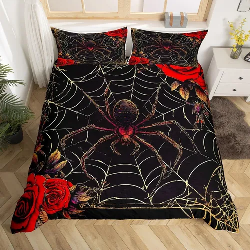 Vista 29 de Funda de edredón con diseño de murciélago, juego de ropa de cama de murciélago negro y naranja, funda de edredón temática de Halloween