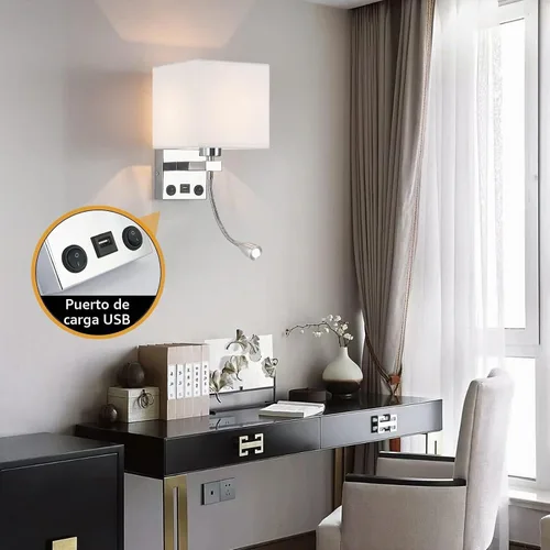 Vista 6 de Apliques de pared con cableado moderno para dormitorio con puerto USB y lámpara de lectura, lámparas de pared de noche para hotel, sala de estar