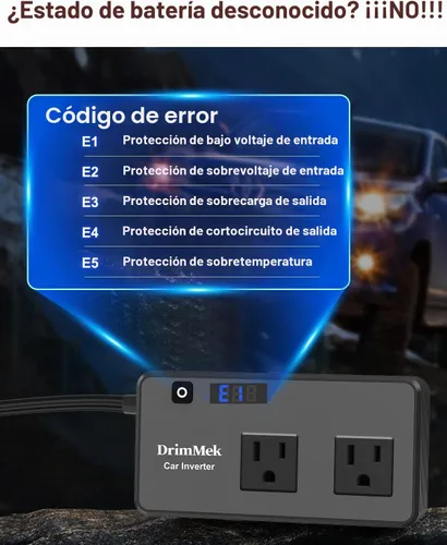 Vista 4 de DrimMek Inversor de Corriente para Automóvil de 200W, Salida de Adaptador de Enchufe de Automóvil Inversor DC 12V a 110V AC Encendedor
