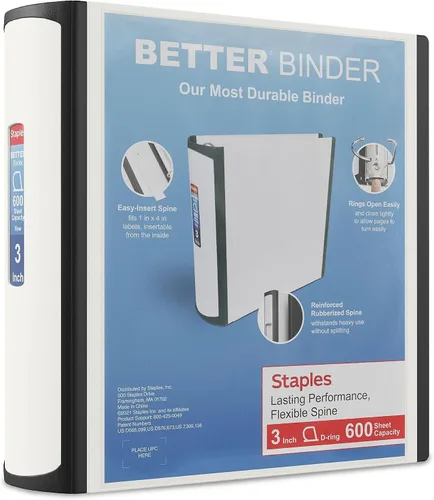 Vista 26 de Carpeta con anillos en forma de "D" de 1 pulgada para mejor visualización Staples, Negro