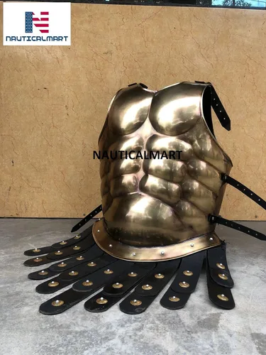 Vista 3 de Guerrero medieval Spartan Muscle Armor Brass Antique Cuirass Disfraz de Halloween