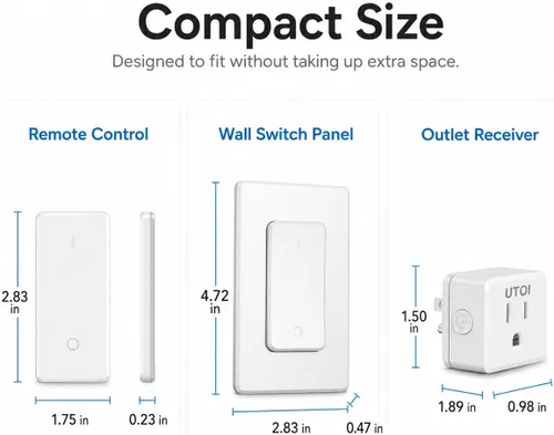 Vista 9 de Toma de control remoto UTOI con interruptor de pared inalámbrico, salida de 15 A Control lamps, fans and household appliances without wiring or