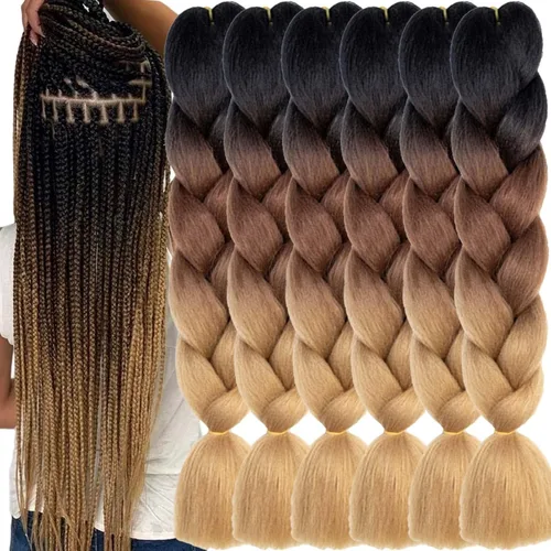 Vista 37 de Beige (613) Cabello trenzado 6 paquetes de extensiones de cabello sintético de 24 pulgadas, extensiones de cabello trenzado Jumbo Ombre trenzado