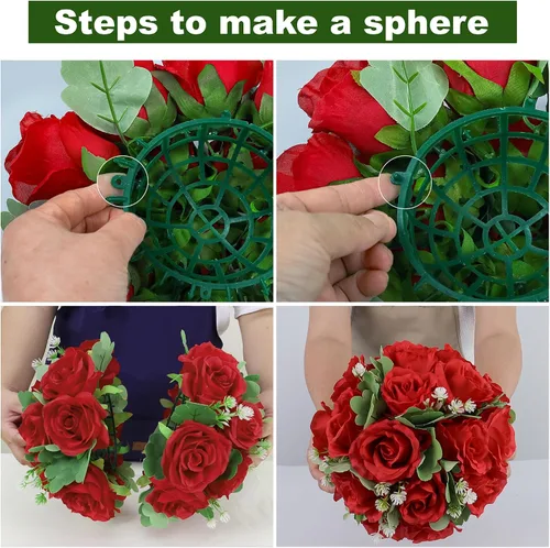 Vista 5 de Bolas de flores para mesas de boda, 6 piezas de flores artificiales rojas de 10.6 pulgadas para centros de mesa, arreglos de rosas falsas