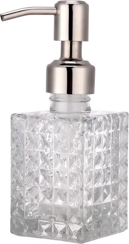 Vista 8 de YunNasi - Dispensador de jabón con bomba, diseño de cristal transparente, vintage y elegante, dispensador de jabón líquido recargable para encimera