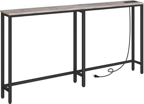 Vista 13 de HOOBRO - Mesa de consola estrecha de 63" con estación de carga, mesa de sofá de 5.9" con 2 tomas de corriente y puertos USB, mesas largas de entrada