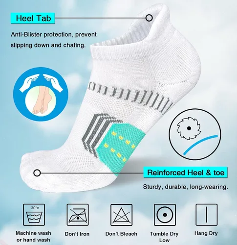 Vista 4 de suaskk Calcetines de tobillo para mujer, antiampollas, acolchados, para correr, 5 pares