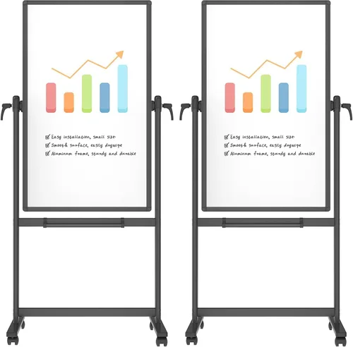 Vista 8 de VIZ-PRO Pizarra magnética portátil de doble cara, marco y soporte de aluminio negro de 48 x 36 pulgadas Tablero blanco con ruedas de 4 x 3 pies