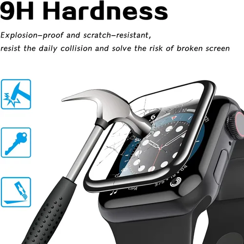 Vista 3 de geekboy [Paquete de 2] Protector de pantalla de vidrio templado para Apple Watch Series 6/SE/5/4, cubierta protectora de cobertura completa