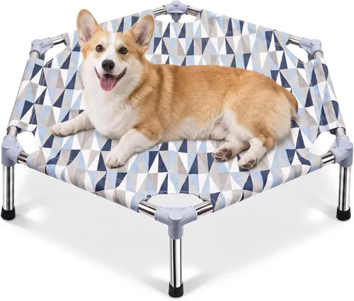 Vista 13 de Cama elevada para perros al aire libre - Cuna de perro de acero inoxidable de enfriamiento elevada para mascotas Cama portátil para mascotas