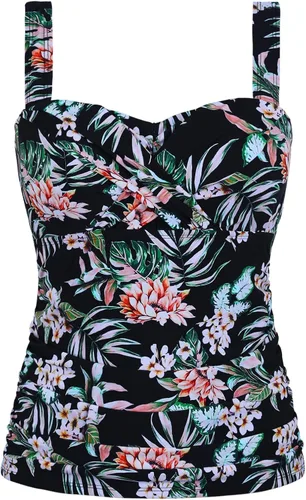 Vista 2 de SONAFIO Parte superior tipo tankini con nudo frontal para mujer, solo fruncido, control de abdomen, traje de baño bandeau