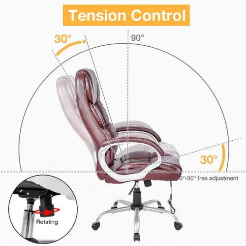 Vista 4 de BestOffice Silla giratoria ergonómica de piel sintética marrón con soporte lumbar, reposabrazos y reposacabezas para uso doméstico u oficina