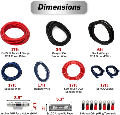 Vista 3 de InstallGear Kit de cableado de amplificador dual calibre 4 - Kit de instalación de amplificador True Spec con cable de tacto suave - Kits de cable