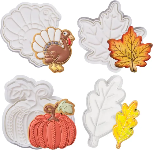 Vista 29 de Cortadores de galletas de otoño de Acción de Gracias, formas de bellotas y hojas con sellos de émbolo, accesorios de horneado de ácido poliláctico