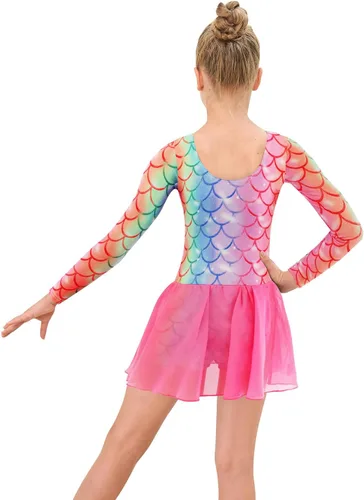 Vista 4 de Leotardos de gimnasia con falda para niñas, tutú de ballet, vestido de danza, leopardo, sirena, unicornio, falda de gimnasia