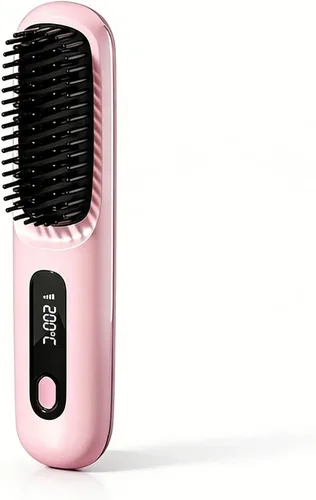 Vista 9 de Peine alisador de pelo inalámbrico, alisador y rizador de pelo de cerámica iónica portátil con pantalla LCD, plancha plana inalámbrica de 3 niveles