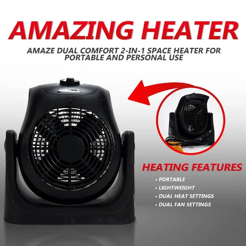 Vista 2 de Amaze-Heater Calentador y ventilador Dual Comfort de 1500 W, portátil, eficiencia energética, estilo moderno, uso en interiores