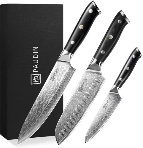 Vista 9 de PAUDIN Cuchillo de chef de Damasco, cuchillo de cocina de 8 pulgadas, cuchillo de acero de Damasco de 67 capas, núcleo japonés VG10, cuchillo