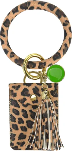 Vista 7 de Llavero-brazalete, brazalete de cuero con borla para mujer, Leopardo., S