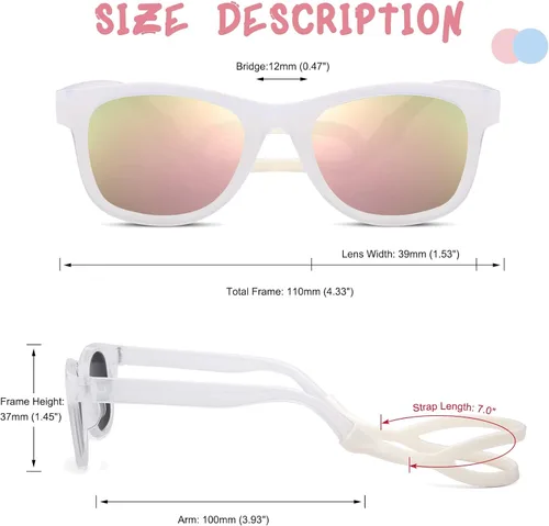 Vista 5 de COASION Bendable Flexible Polarized Newborn Baby Sunglasses with Silicon Strap for Infant Boys Girls Age 0-12 Months CA9042