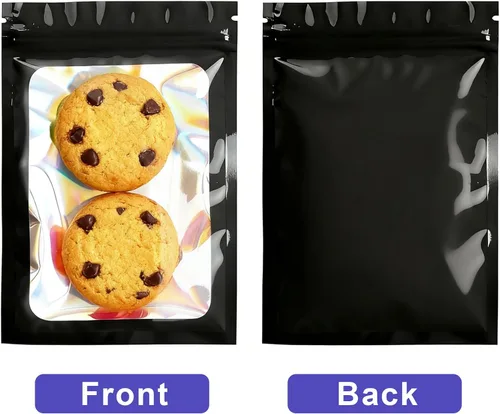 Vista 2 de 300 bolsas holográficas de Mylar a granel, bolsas resellables a prueba de olores con ventana transparente, bolsa de aluminio para pequeñas empresas