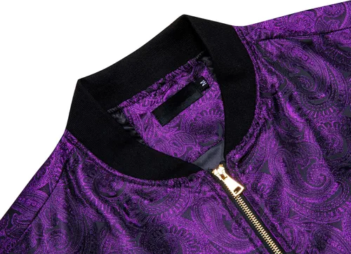 Vista 4 de YOHOWA Chaqueta de lentejuelas para hombre, ligera, cortavientos, estampado de cachemira, corte ajustado, abrigo de bombardero resistente al viento