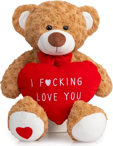 Vista 9 de HollyHOME Oso de peluche de San Valentín de 24 pulgadas con corazón rojo, regalo de San Valentín para ella, novia, novio, amante, color marrón