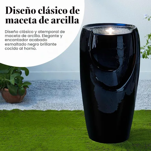 Vista 4 de Glitzhome Fuente de Agua con Jarrón de Cerámica de Gran Tamaño de 29.25" de Alto para Exteriores, Fuente de Agua Alta para Patio y Jardín con Luz