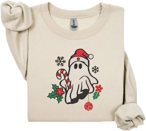Vista 10 de Sudadera de Navidad bordada con cuello redondo para hombres y mujeres Diseño 2