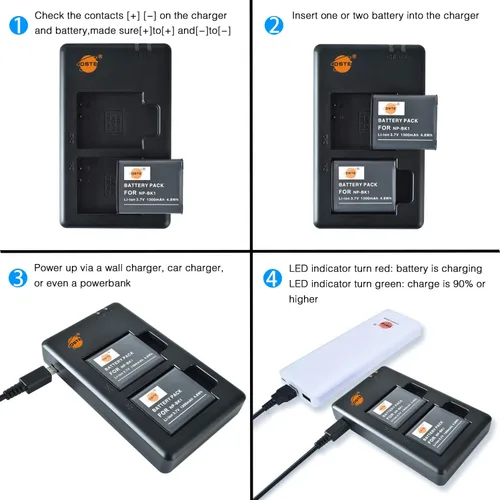 Vista 4 de DSTE NB-6L NB-6LH Cargador de batería dual rápido con cable micro USB compatible con Canon CB-2LY y PowerShot SX530 HS, S95, SX610 HS, SX280 HS
